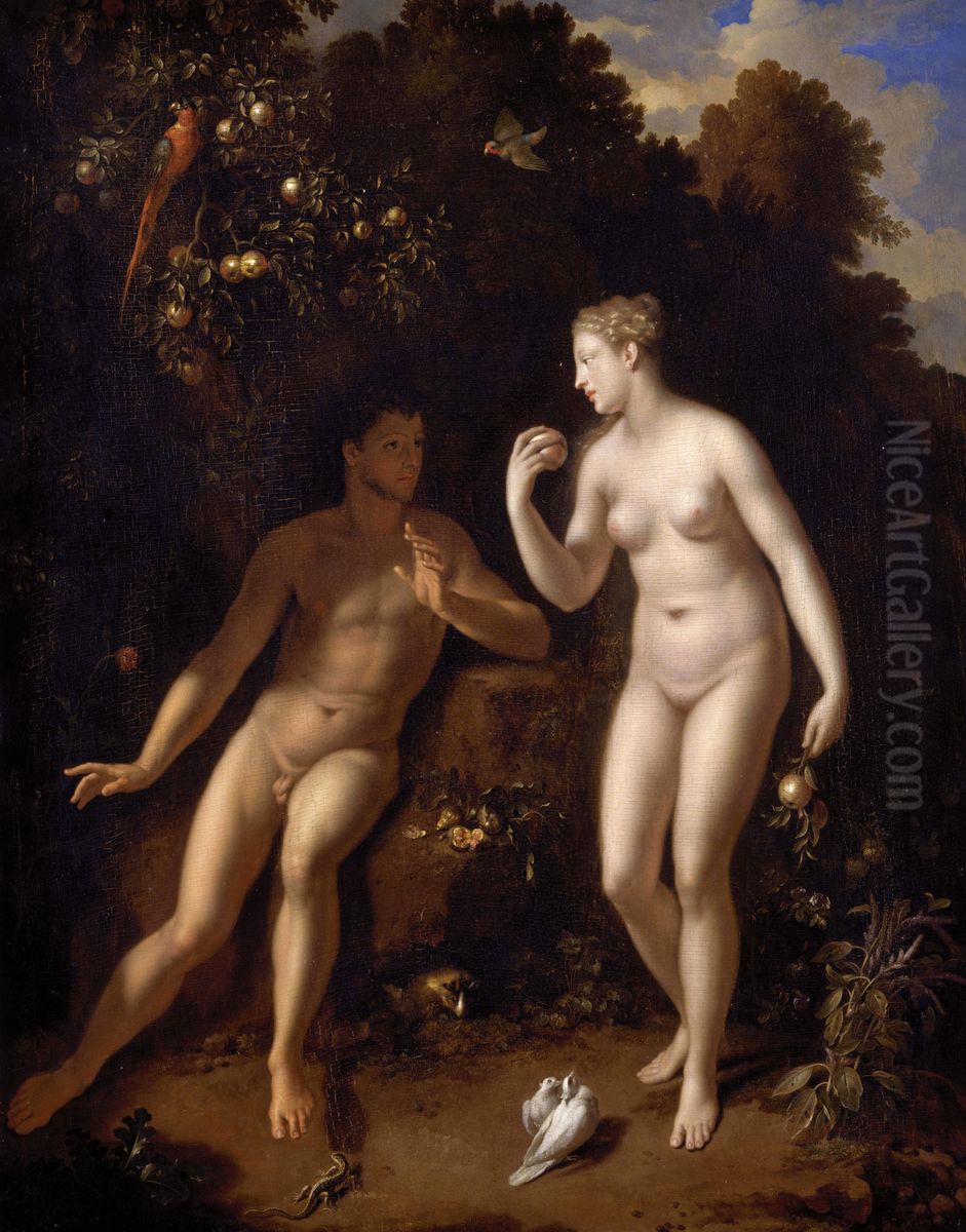 Adam et Eve pres de l'arbre du Bien et du Mal Oil Painting by Adriaen Van Der Werff
