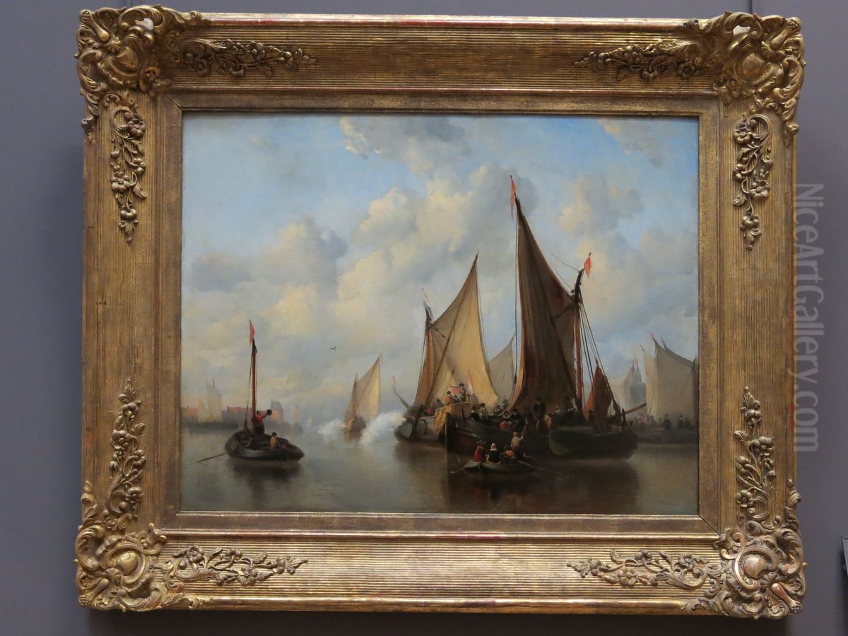 Marine: arrivee de hauts personnages dans un port hollandais du XVIIe siecle Oil Painting by Anthonie Waldorp