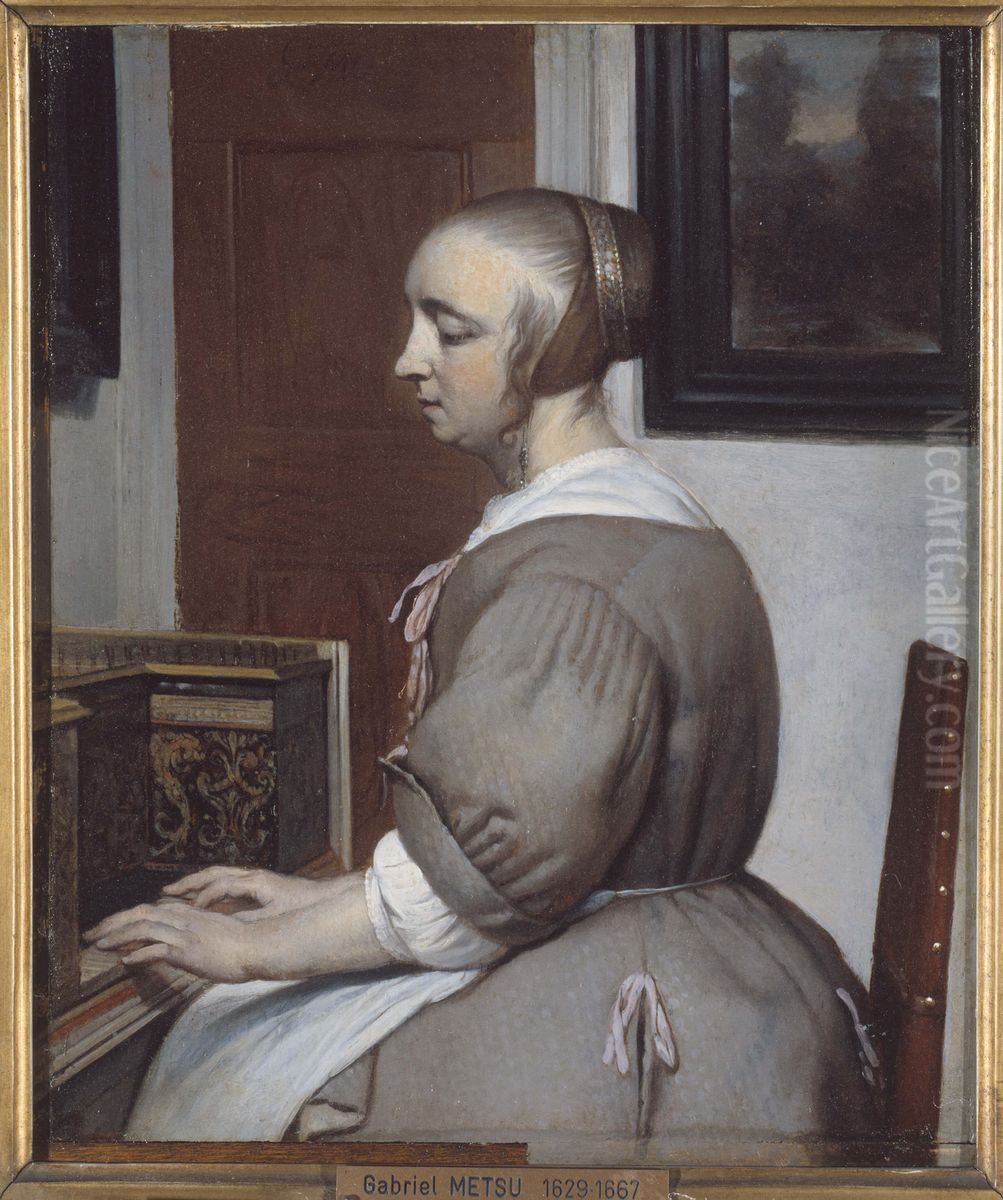 Woman at the virginal Oil Painting by Gabriel Metsu