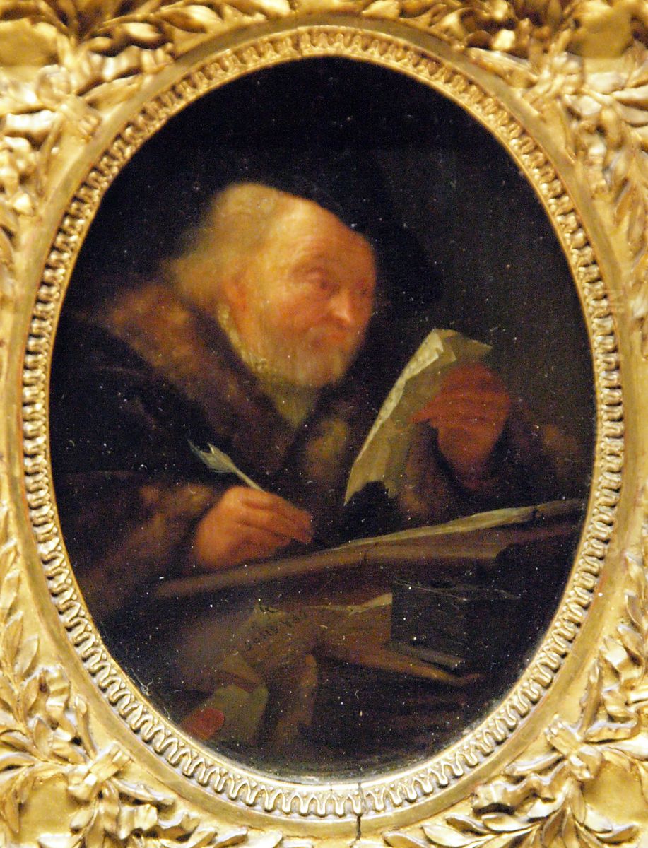 Old man writing Oil Painting by Godfried Schalcken