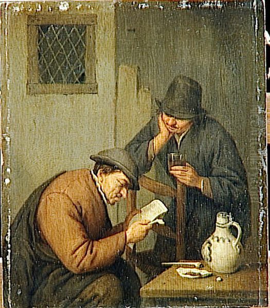 Reading the Newspaper Oil Painting by Adriaen van Ostade
