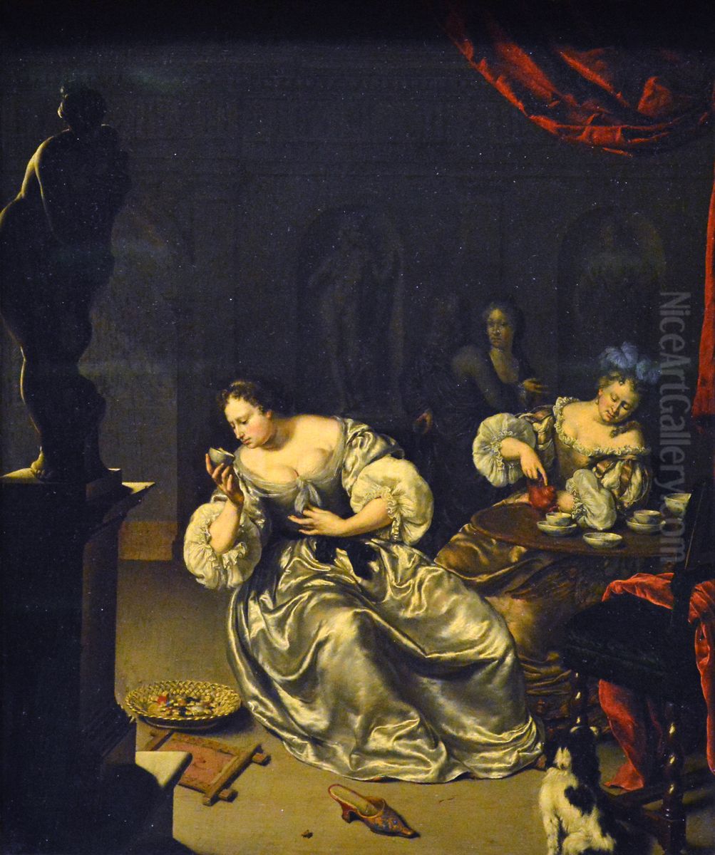 Tea Party Oil Painting by Willem Van Mieris Leiden