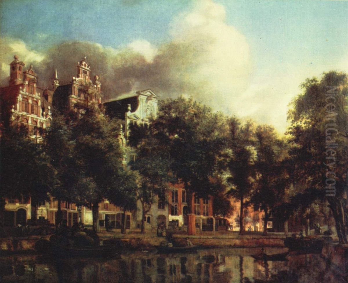 Kanal in Amsterdam Oil Painting by Jan Van Der Heyden
