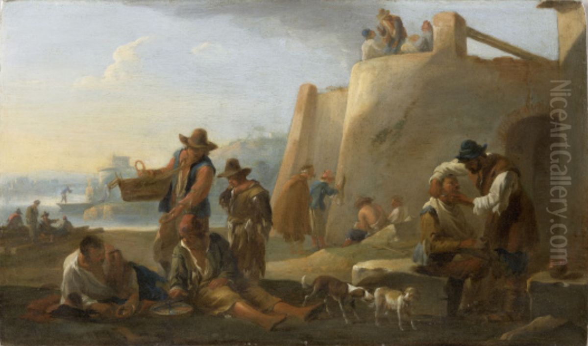 The Neapolitan barber Oil Painting by Jan Miel