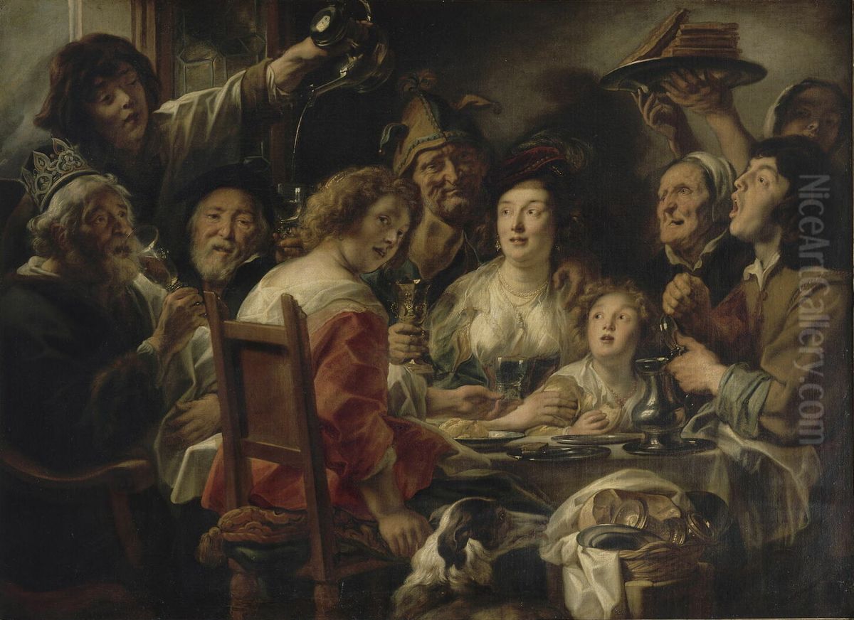 The Bean KingorThe King drinks Oil Painting by Jacob Jordaens
