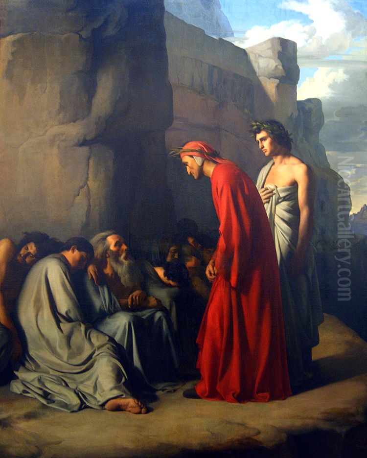 Dante, guidato da Virgilio, offre consolazione alle anime degli invidiosi Oil Painting by Hippolyte Flandrin