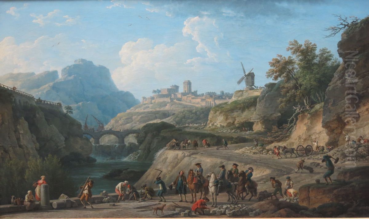 La Construction d'un grand chemin. (A cheval, l'ingenieur Perronet) Oil Painting by Joseph Vernet