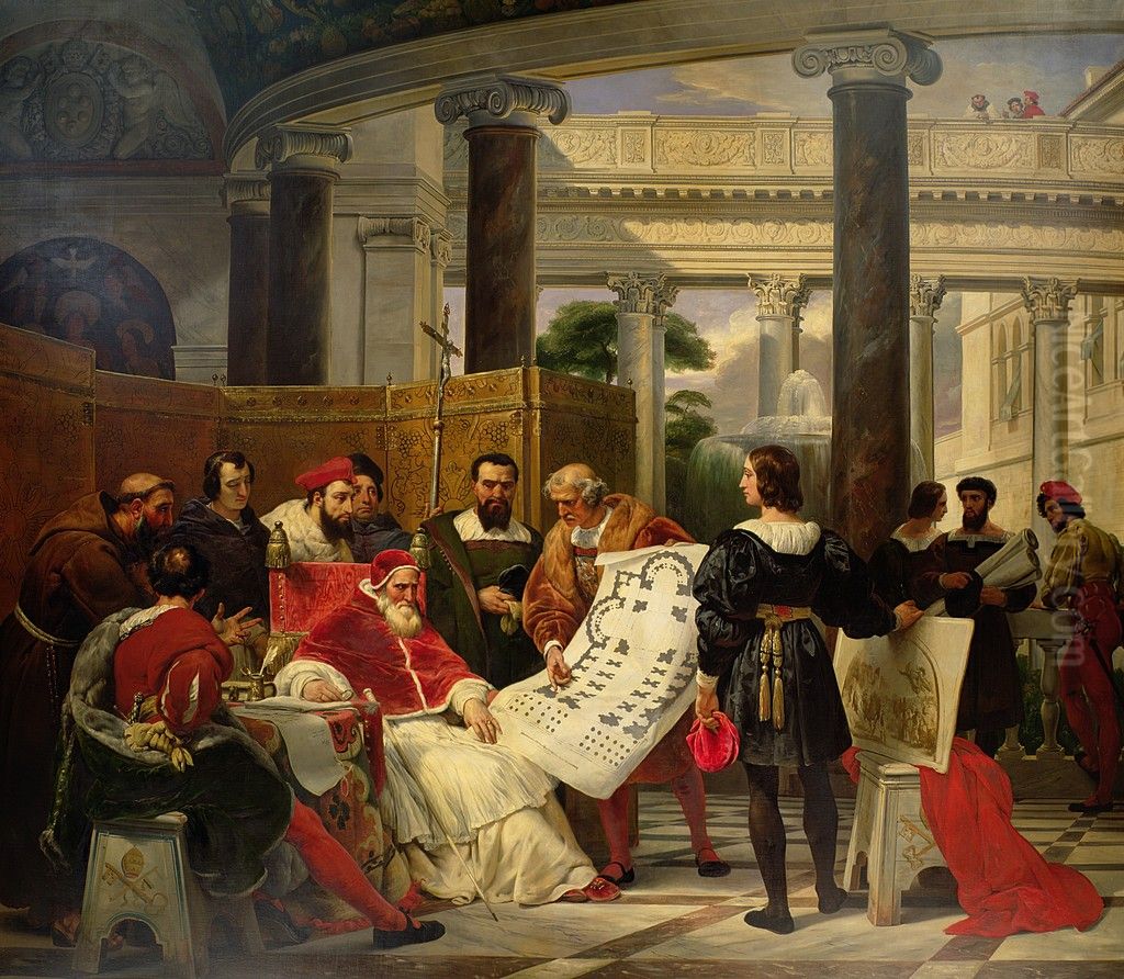 Jules II ordonnant les travaux du Vatican et de Saint-Pierre a Bramante, Michel-Ange et Raphael Oil Painting by Horace Vernet