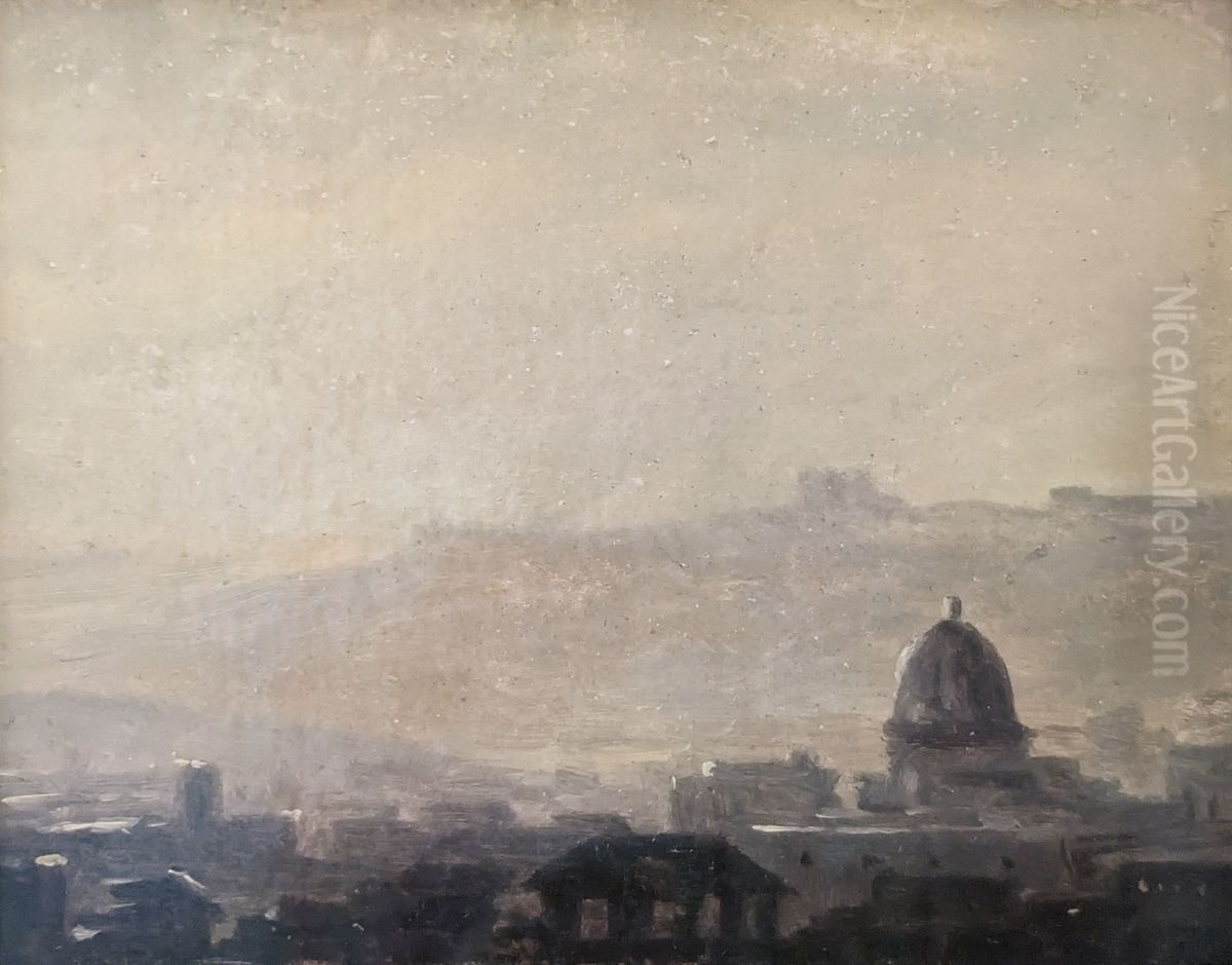 Rome: maisons dominees par un dome Oil Painting by Pierre-Henri de Valenciennes