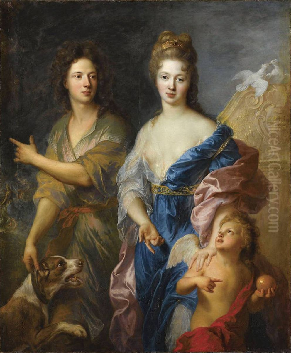 Portrait of a couple in Venus and Paris Oil Painting by Francois de Troy
