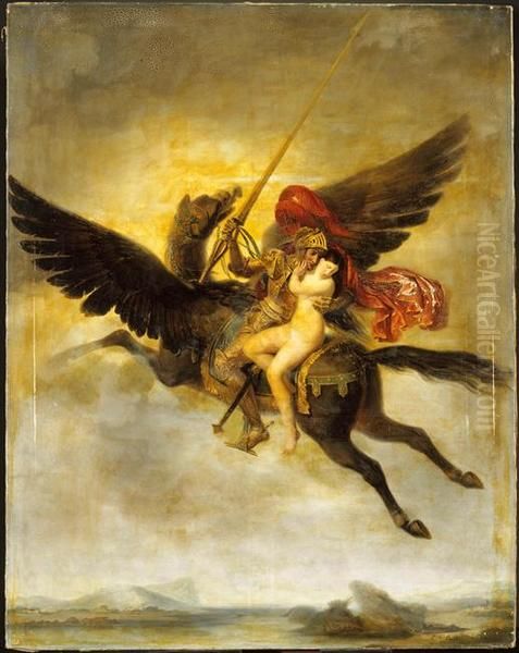 Roger delivrant Angelique Oil Painting by Louis-Edouard Rioult