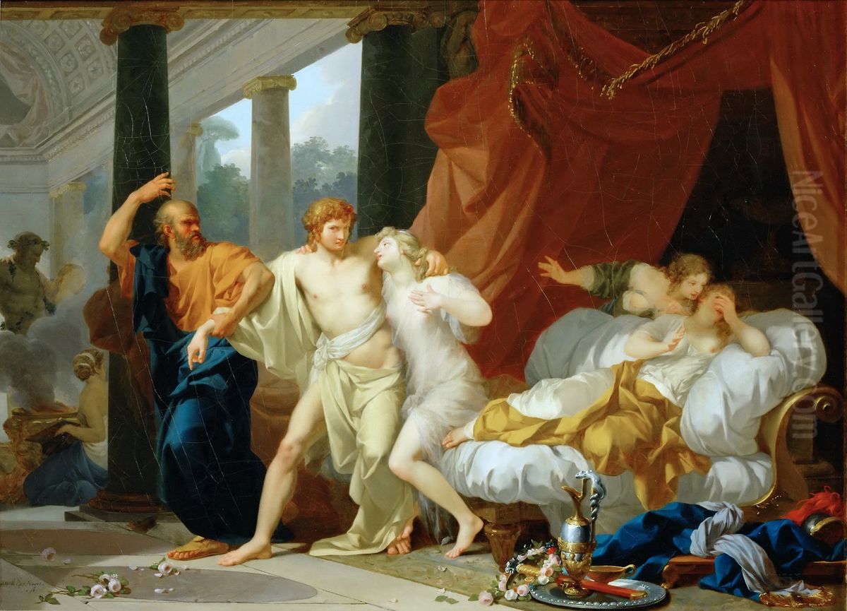 Socrate arrachant Alcibiade du sein de la Volupte Oil Painting by Jean-Baptiste Regnault