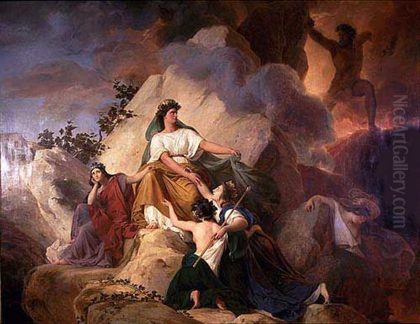 Cybele protects from Vesuvius the towns of Stabiae, Herculaneum, Pompeii and Resina Oil Painting by Francois-Edouard Picot