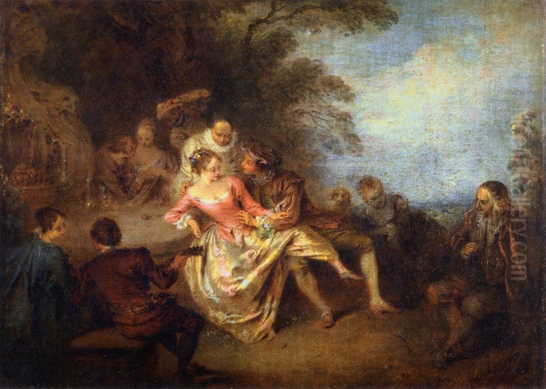 Gathering of Actors of the Comedie-Italienne in a Park Oil Painting by Jean-Baptiste Pater