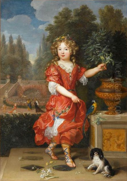 A young Mademoiselle de Blois, Marie-Anne de Bourbon, daughter of Louis XIV and Louise de La Valliere Oil Painting by Pierre Mignard I