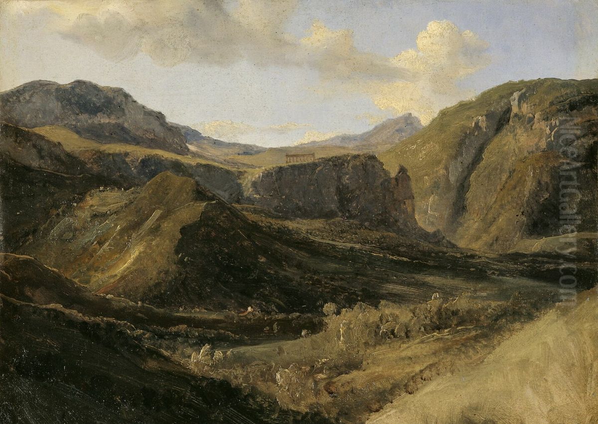 Le temple de Segeste (Sicile) Oil Painting by Achille Etna Michallon