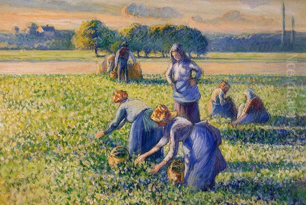La cueillette des pois. Oil Painting by Camille Pissarro