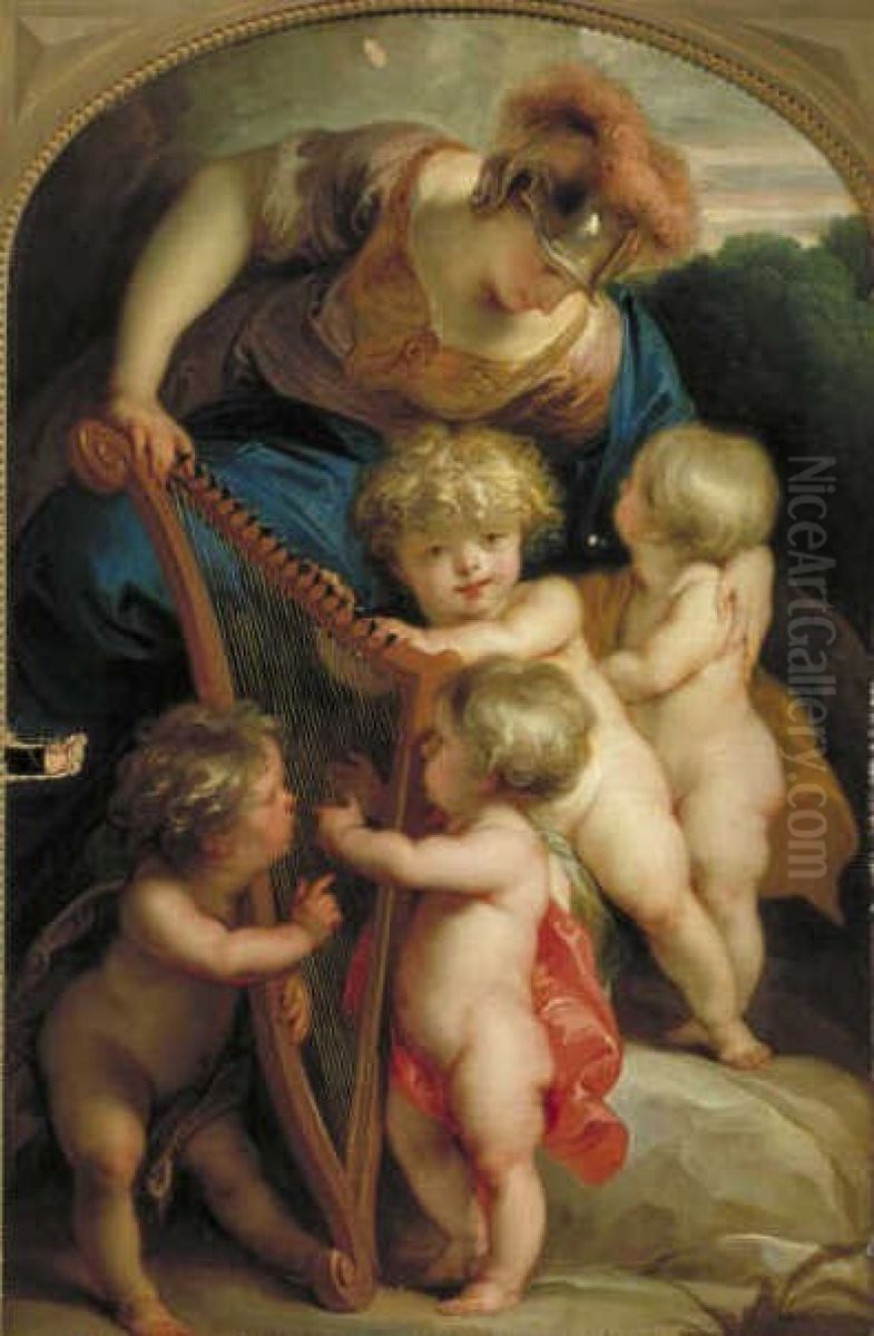 Allegorie, Minerva met drie putti Oil Painting by Jacob de Wit