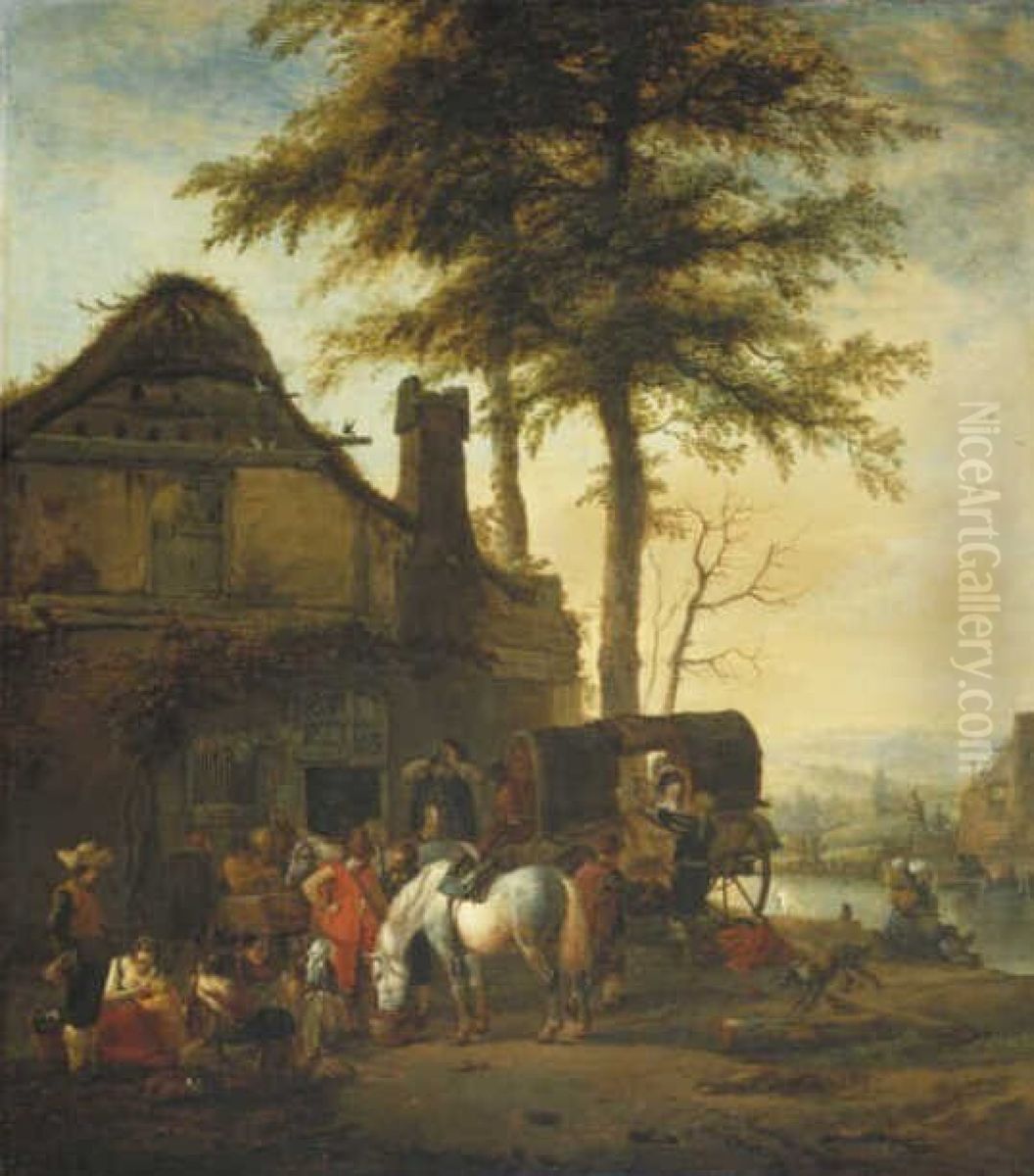 De halte voor de herberg Oil Painting by Philips Wouwerman