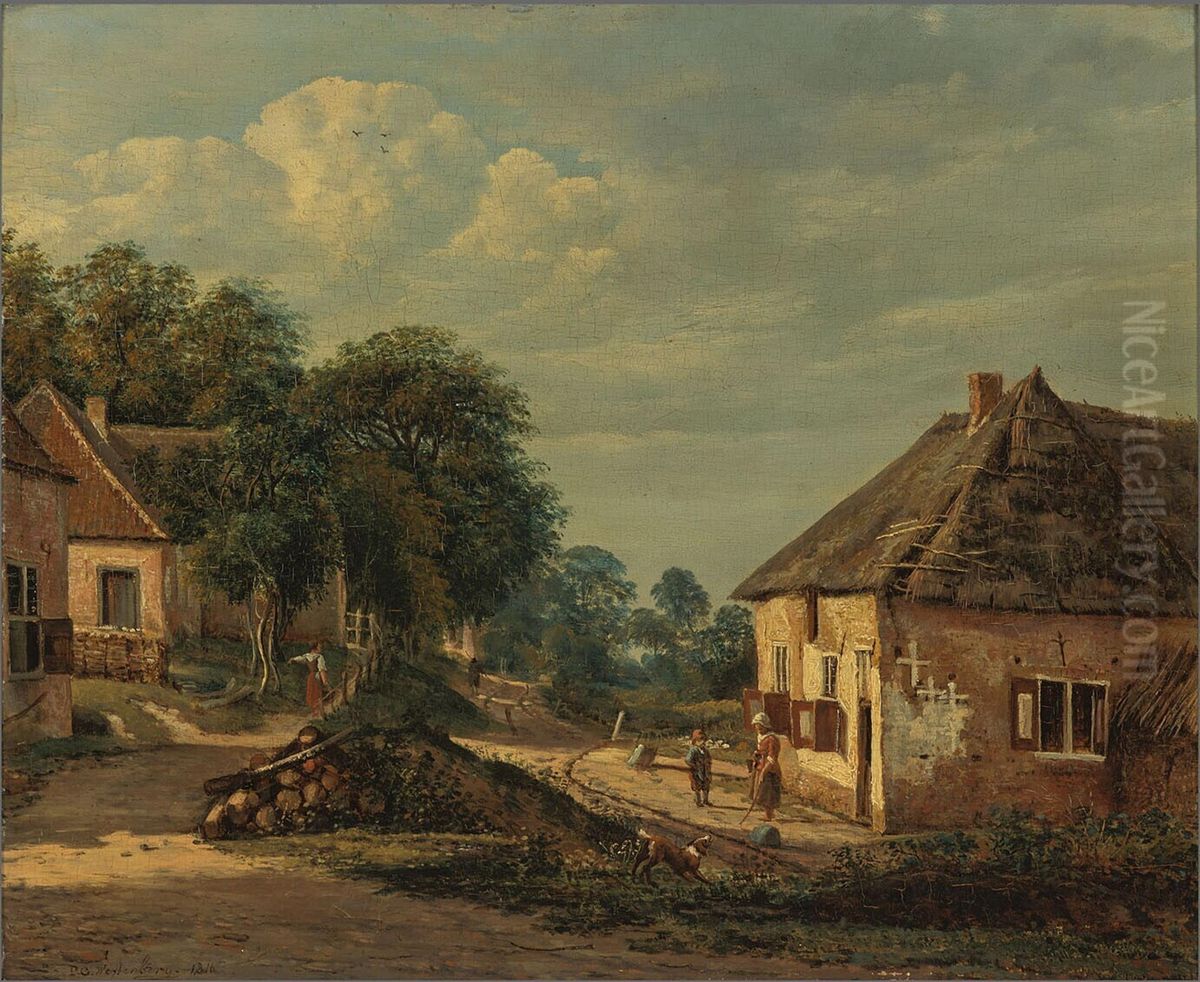 Village Street Oil Painting by George Pieter Westenberg