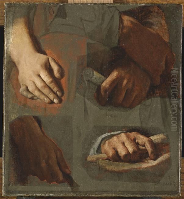 Etudes pour l' Apotheose d'Homere: mains de Virgile, de Corneille, d'Euripide Oil Painting by Jean Auguste Dominique Ingres