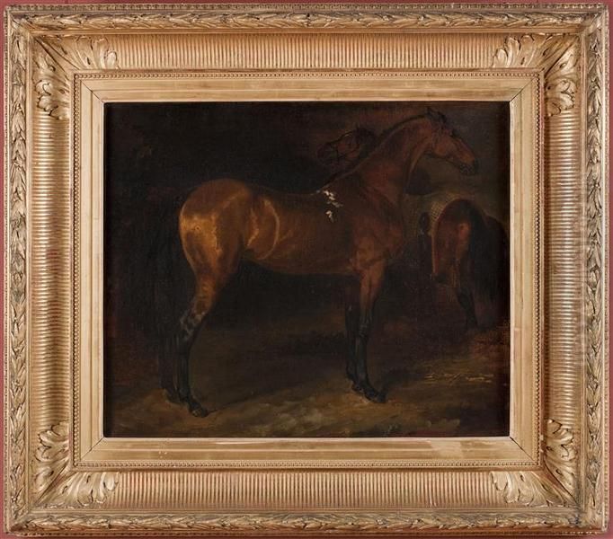 Cheval espagnol dans une ecurie Oil Painting by Theodore Gericault