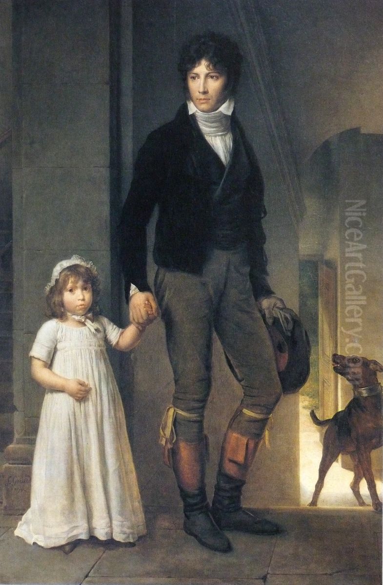 Jean-Baptist Isabey, Miniaturist, with his Daughter Oil Painting by Francois Gerard
