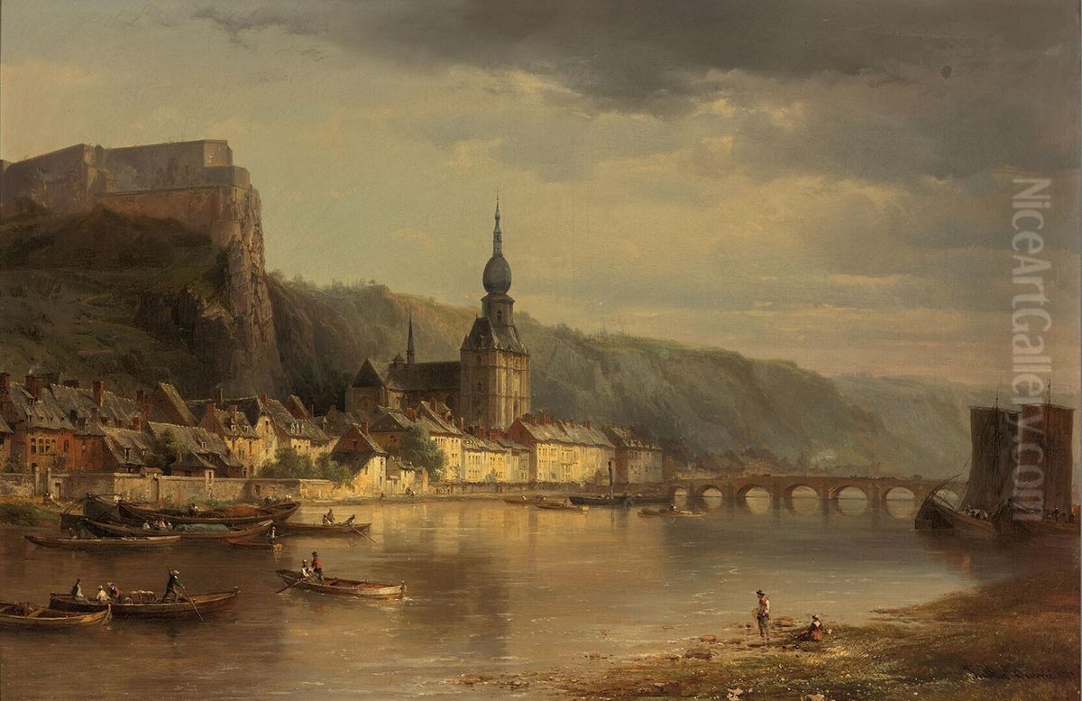 View of Dinant Oil Painting by Pierre-Justin Ouvrie