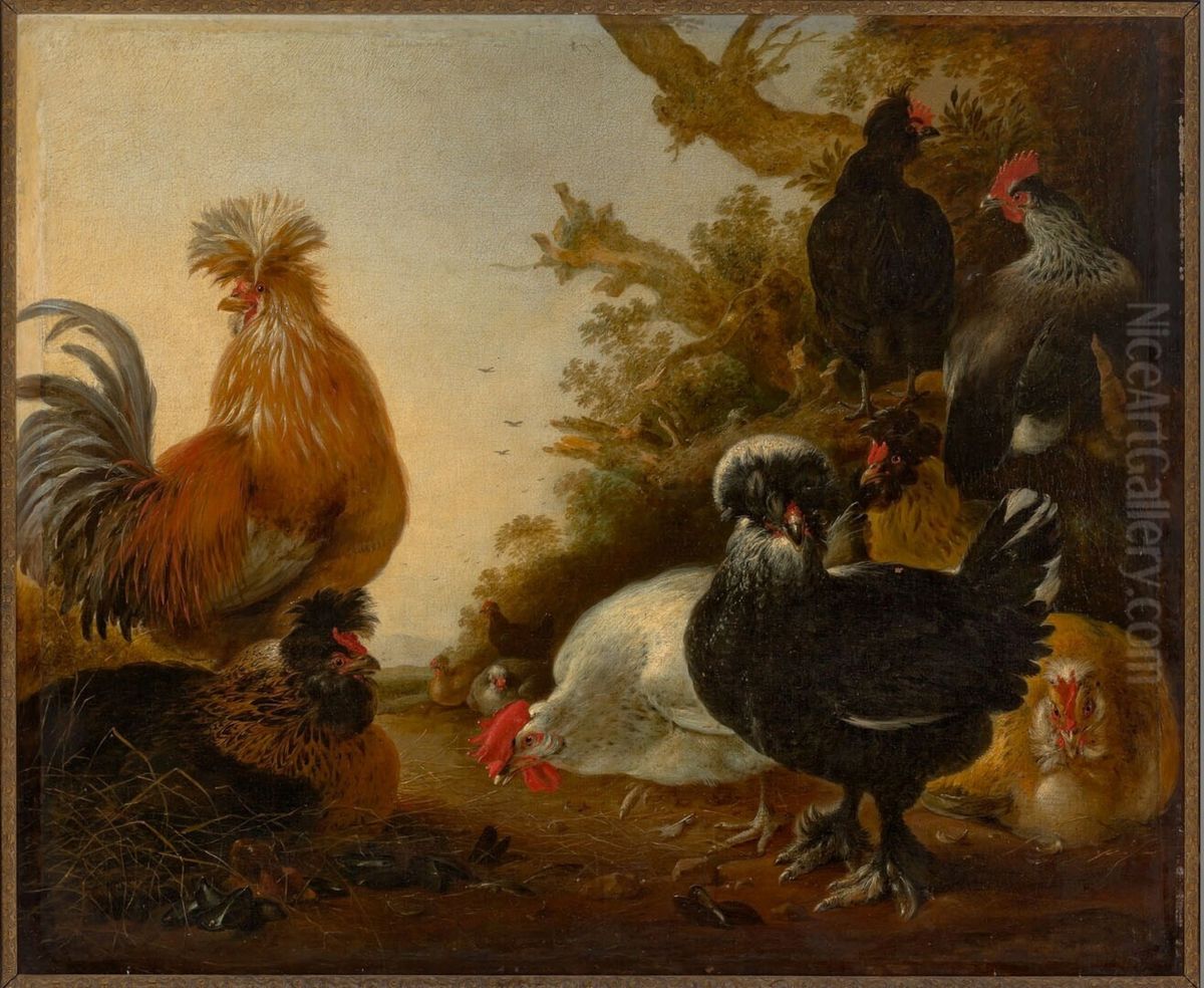 Haan met kippen Oil Painting by Gijsbert d'Hondecoeter