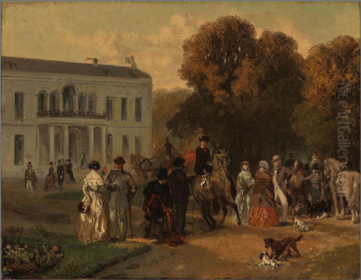 The departure of the riding party Oil Painting by Charles Rochussen