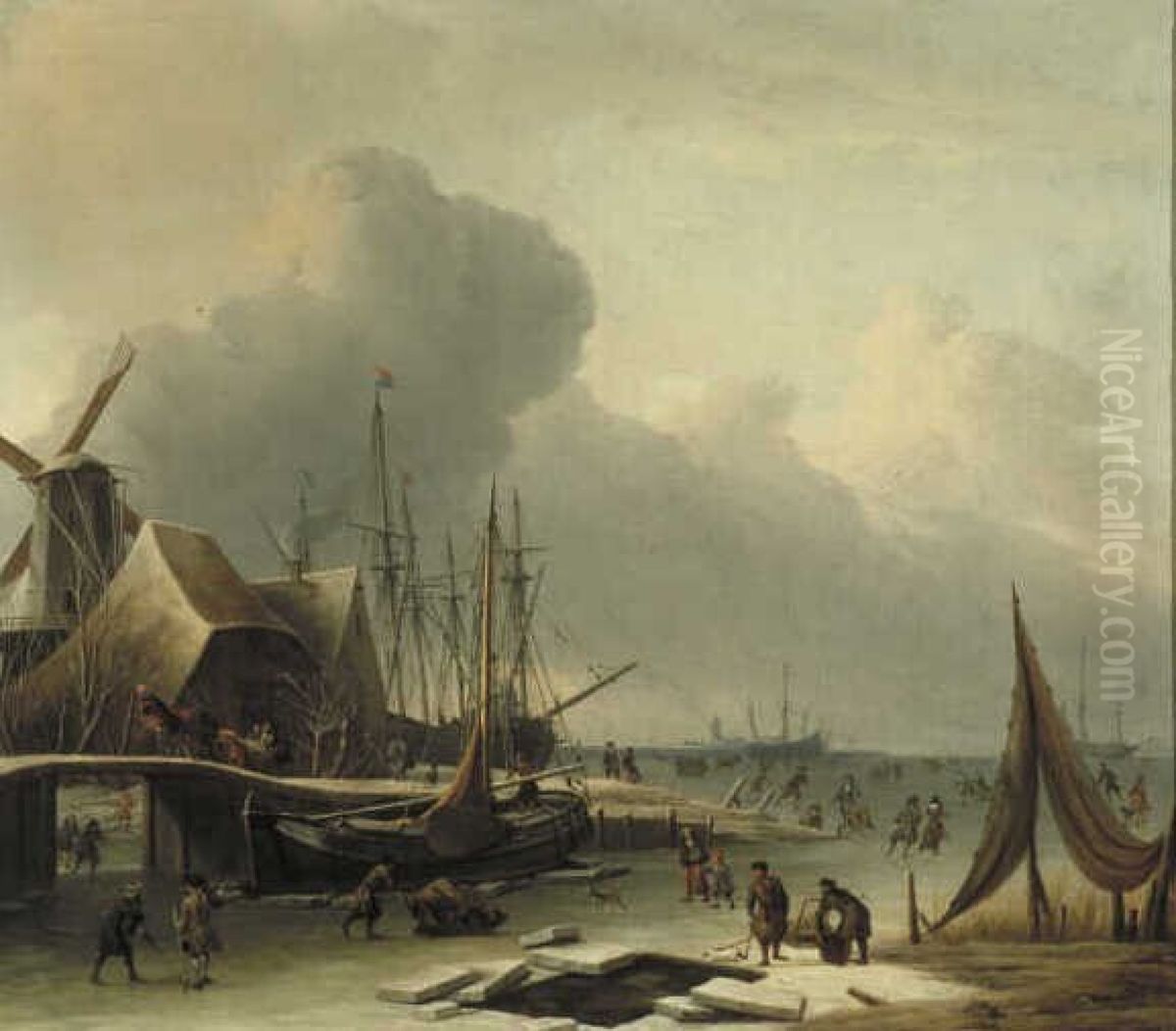 Hollandse haven in de winter Oil Painting by Abraham Storck