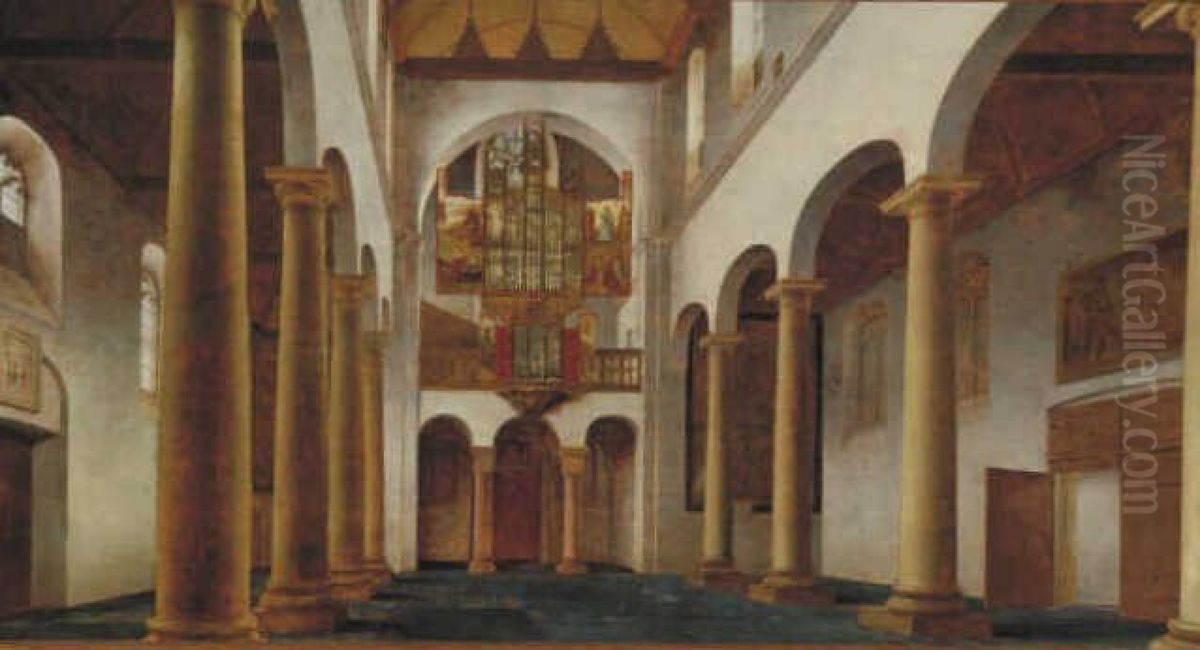 Interieur van het schip van de Pieterskerk te Utrecht, gezien naar het westen Oil Painting by Pieter Jansz Saenredam