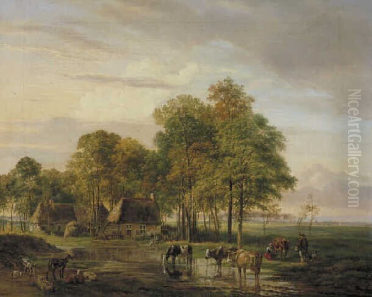 Landschap met boerderij Oil Painting by Pieter Gerardus Van Os