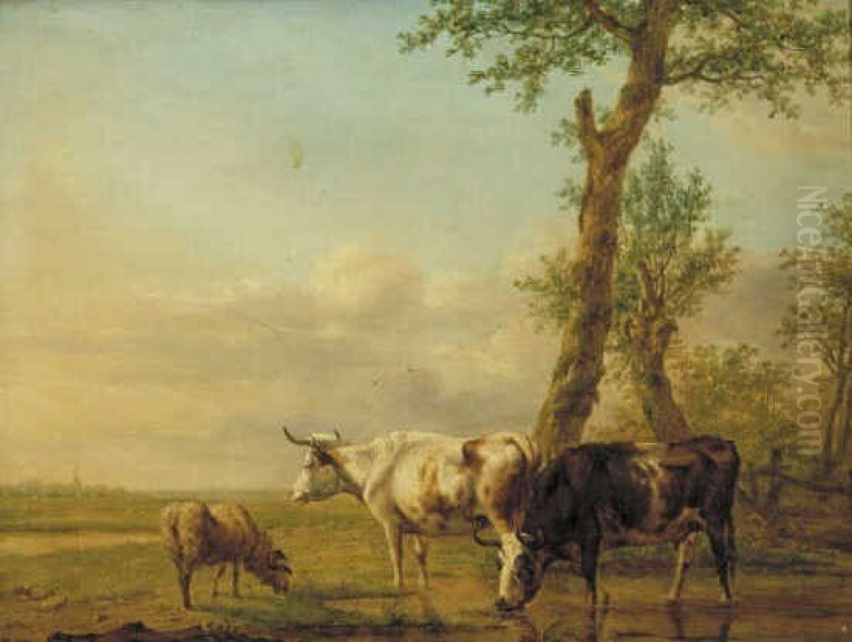 Landschap met koeien Oil Painting by Jan Kobell II