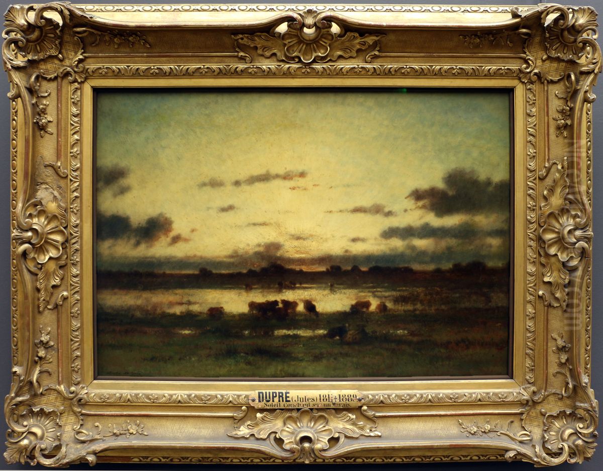 Soleil couchant sur un marais Oil Painting by Jules Dupre