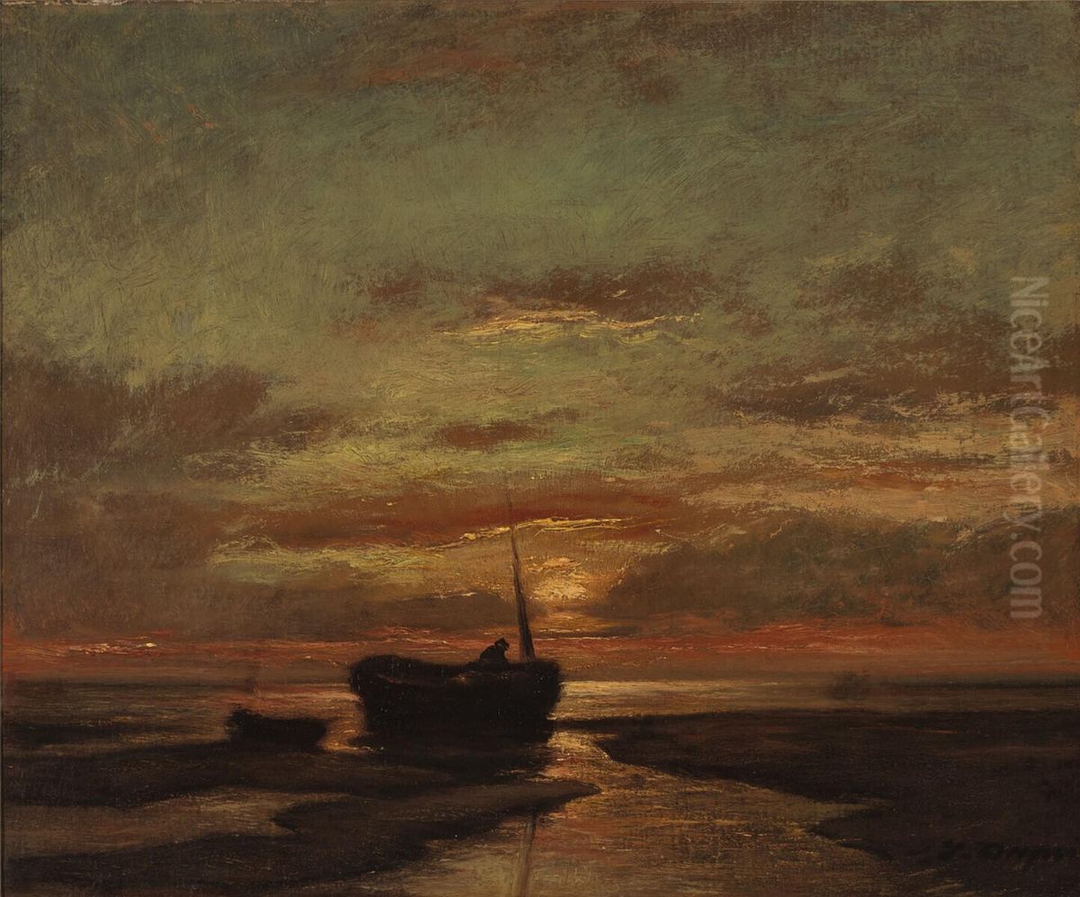 Zonsondergang Oil Painting by Jules Dupre
