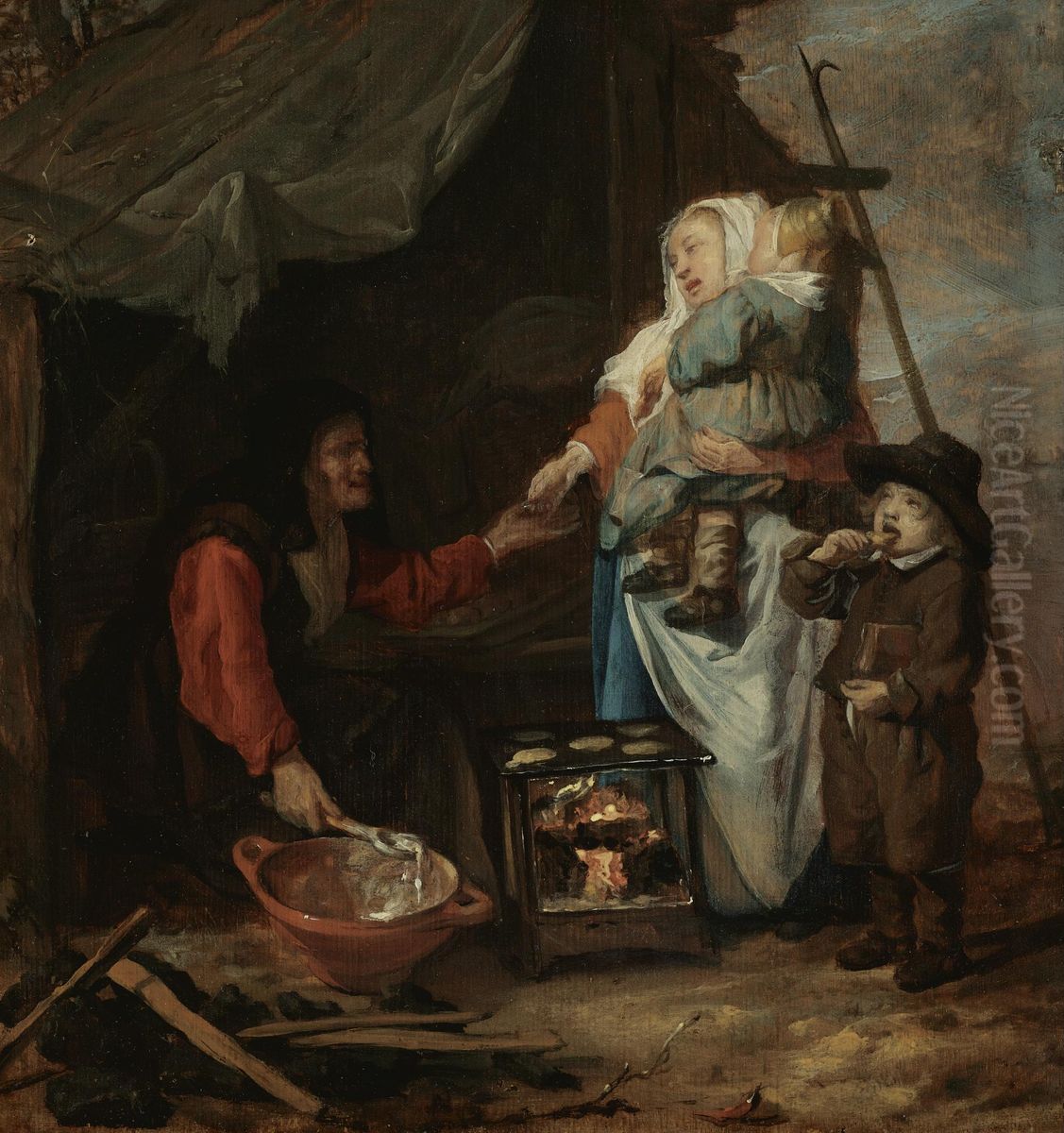 An old woman selling pancakes Oil Painting by Gabriel Metsu