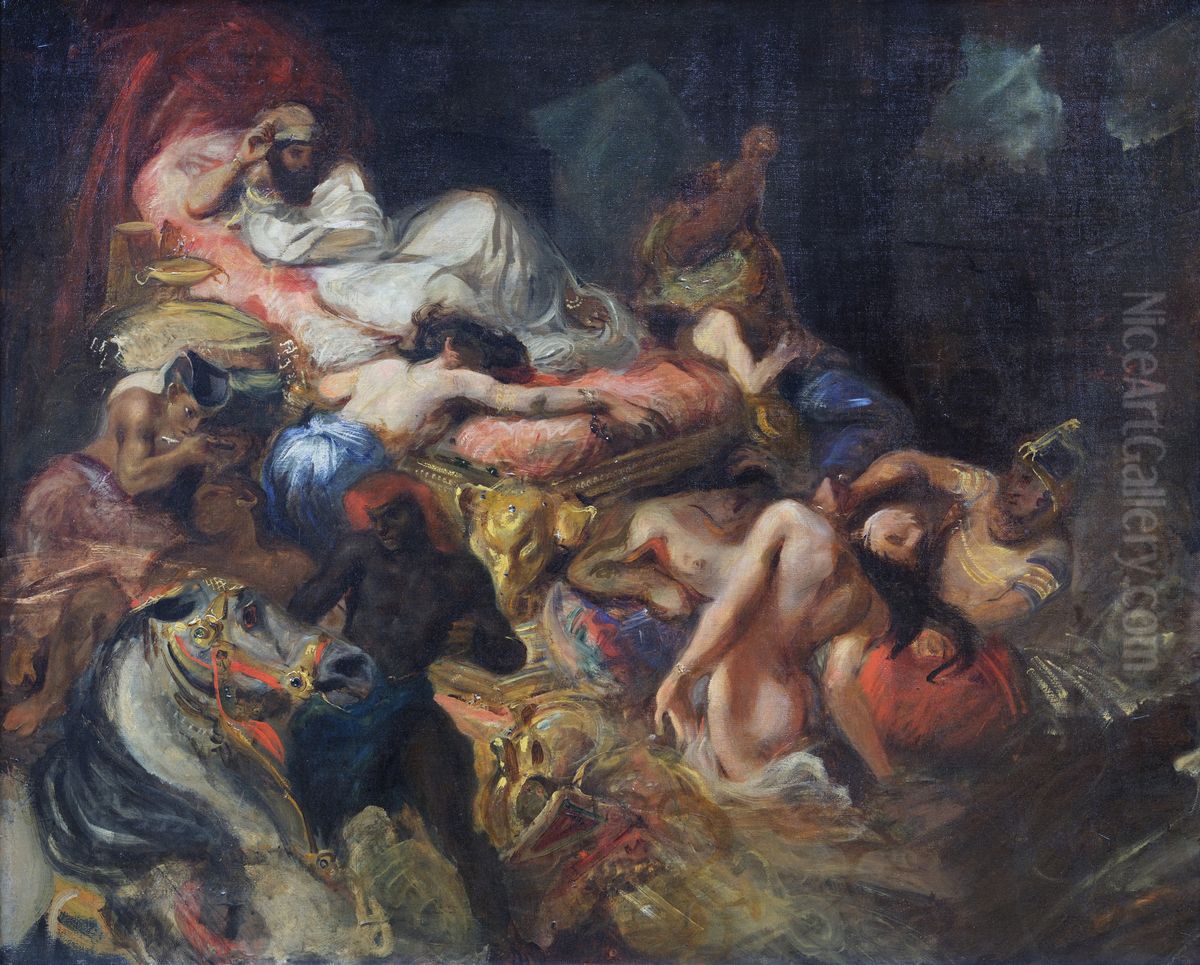 La Mort de Sardanapale, esquisse Oil Painting by Eugene Delacroix