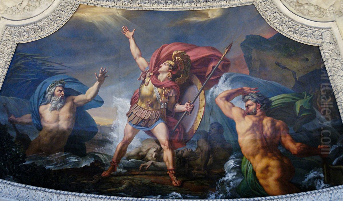 Water, or the Fight of Achilles against Scamander and Simoeis Oil Painting by Auguste Couder