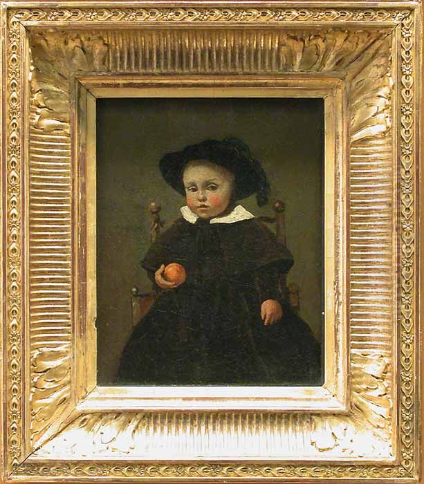 Le peintre Adolphe Desbrochers, enfant (1841-1902), tenant une orange. Oil Painting by Jean-Baptiste Camille Corot