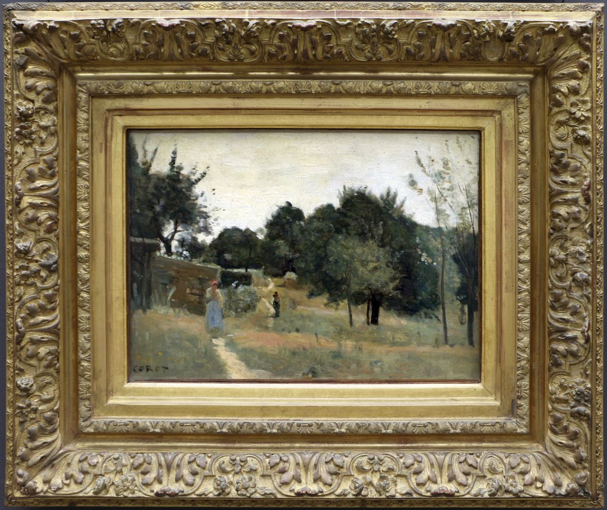 Marcoussis. An orchard in the morning Oil Painting by Jean-Baptiste Camille Corot