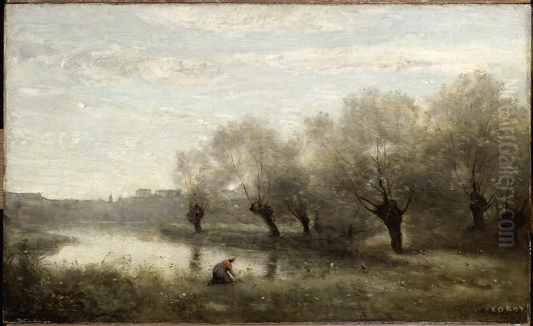 Willows at the edge of a swamp Oil Painting by Jean-Baptiste Camille Corot