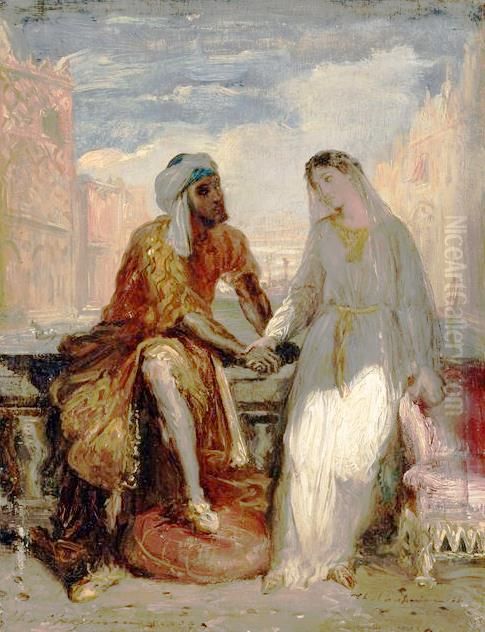 Othello et Desdemone a Venise (Shakespeare, Othello acte I) Oil Painting by Theodore Chasseriau