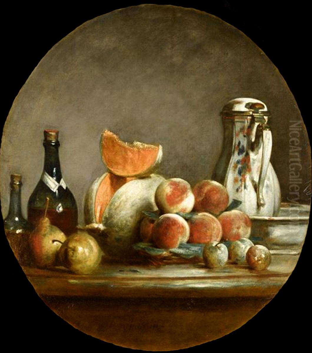 Melon, poires, peches et prunes Oil Painting by Jean-Baptiste-Simeon Chardin