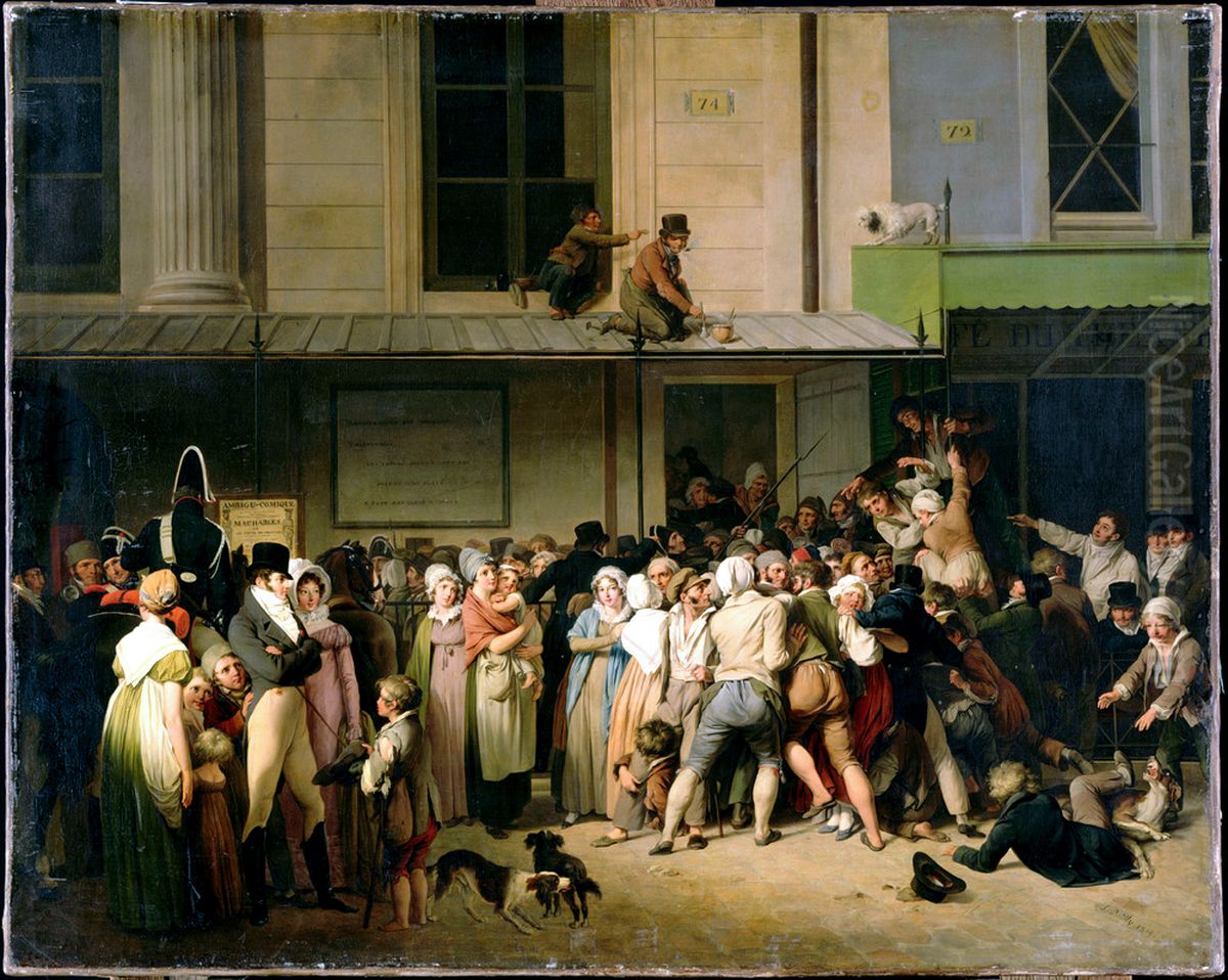 L'entree du theatre de l'Ambigu-Comique a une representation gratis Oil Painting by Louis-Leopold Boilly