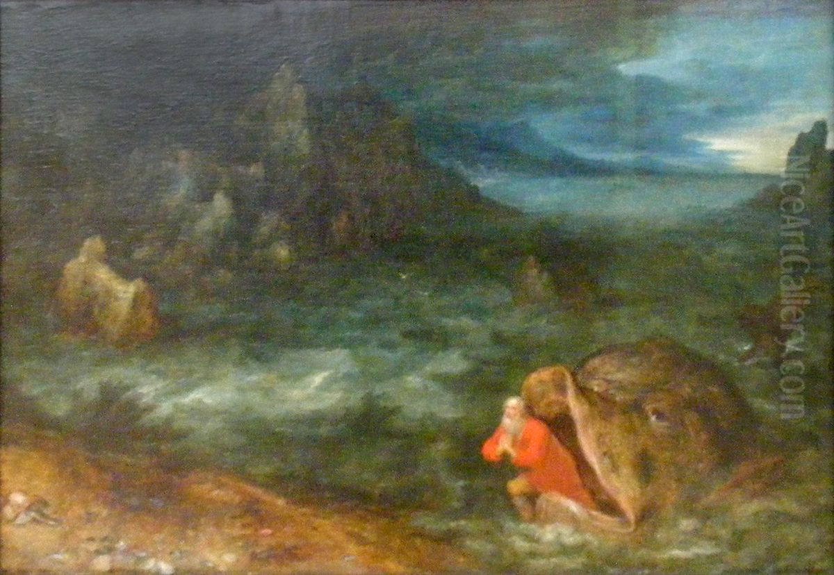 Jona entsteigt dem Walfisch Oil Painting by Jan Brughel