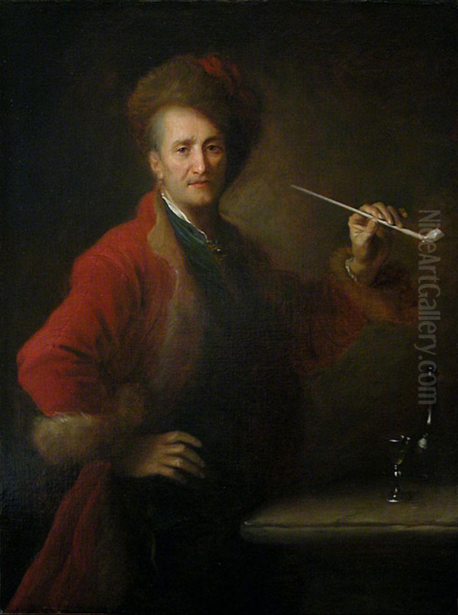 Portrait of a man in Polish costume holding a pipe Oil Painting by Alexis Grimou
