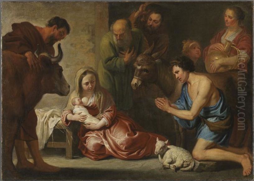 The adoration by the shepherds Oil Painting by Hubertus Quellinus