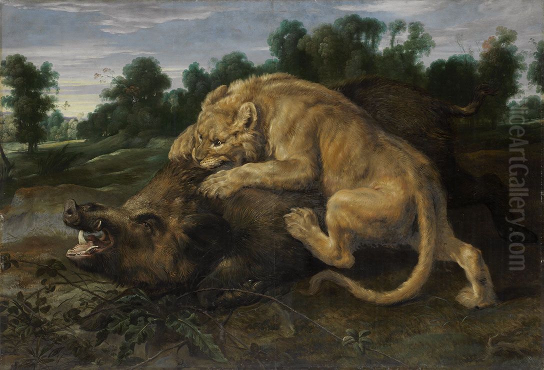 A lion killing a boar Oil Painting by Frans Snyders