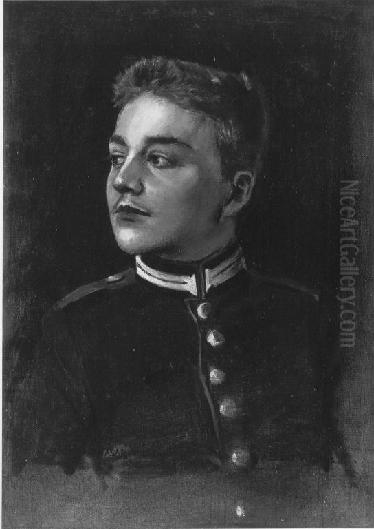 Der Sohn des Kunstlers in Uniform Oil Painting by Albert von Keller